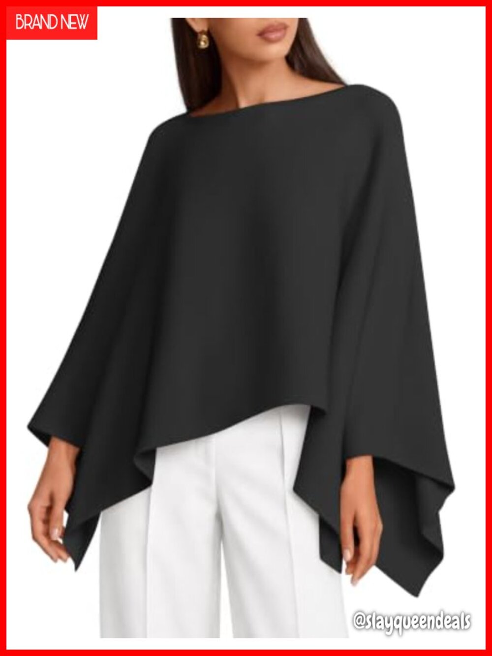 Oversized Batwing Knitted Poncho Sweater - One Size Loose Fit